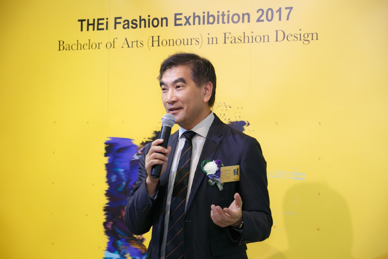 Member of Legislative Council (Textiles and Garment) The Hon Felix CHUNG Kwok-pan speaks at the opening ceremony. He encourages the graduates to further their development in the fashion design industry to root Hong Kong fashion world in the international fashion scene